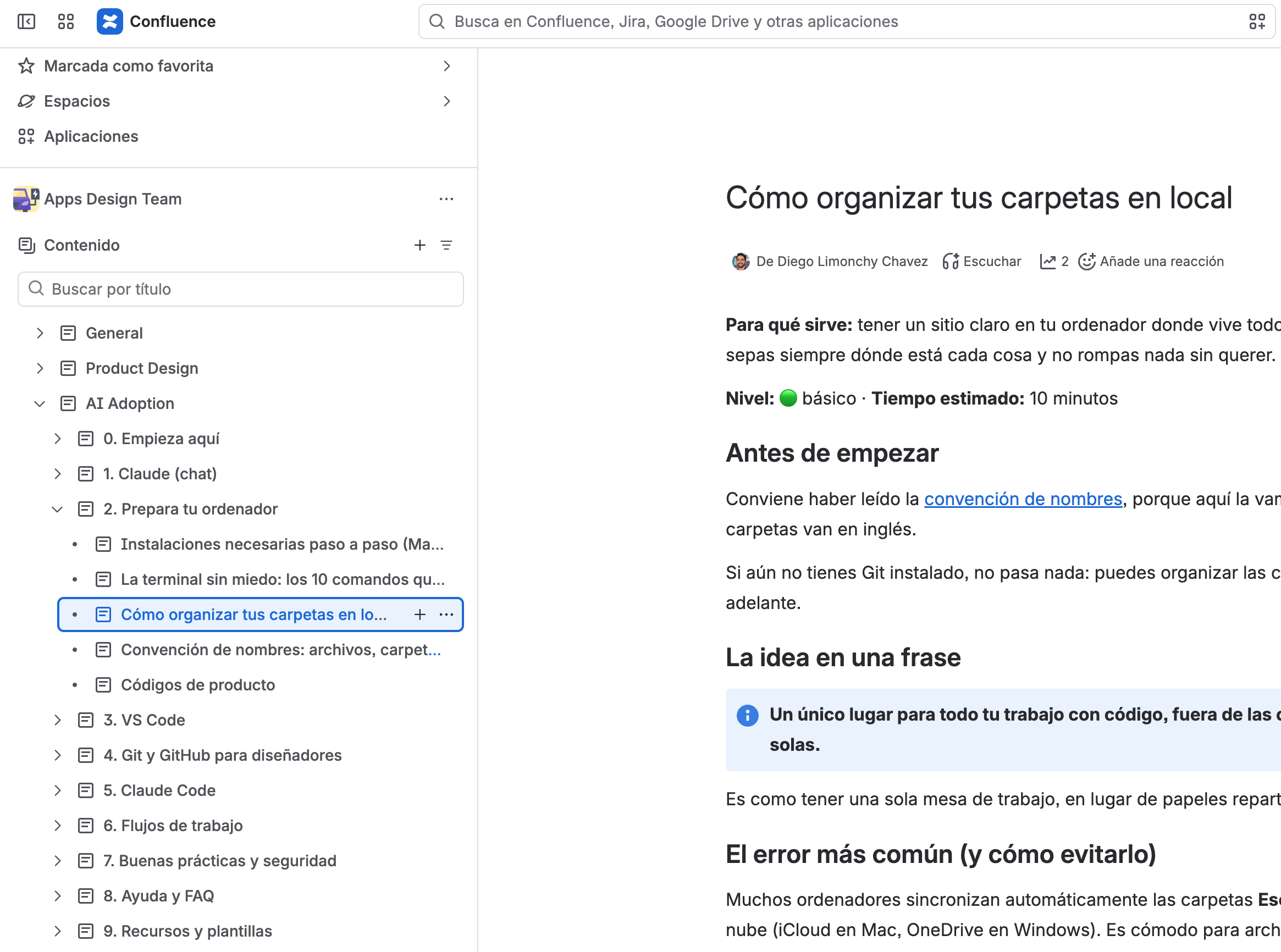 Confluence space with step-by-step AI adoption guides for the design team