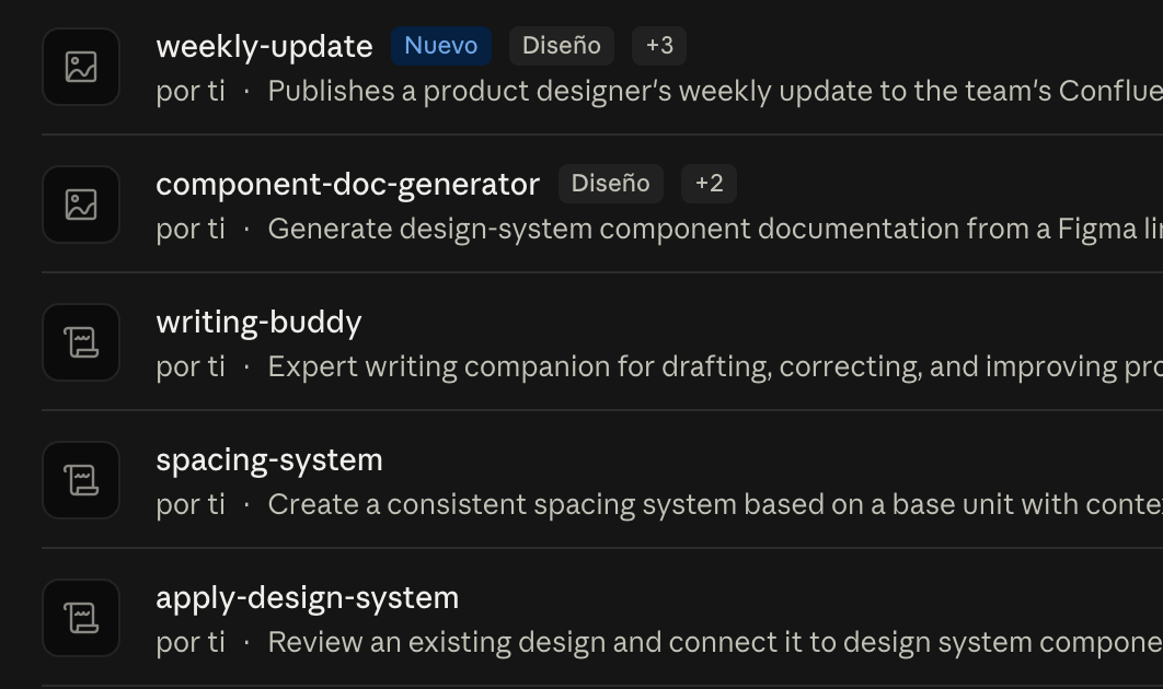 List of custom Claude Skills created for the design team