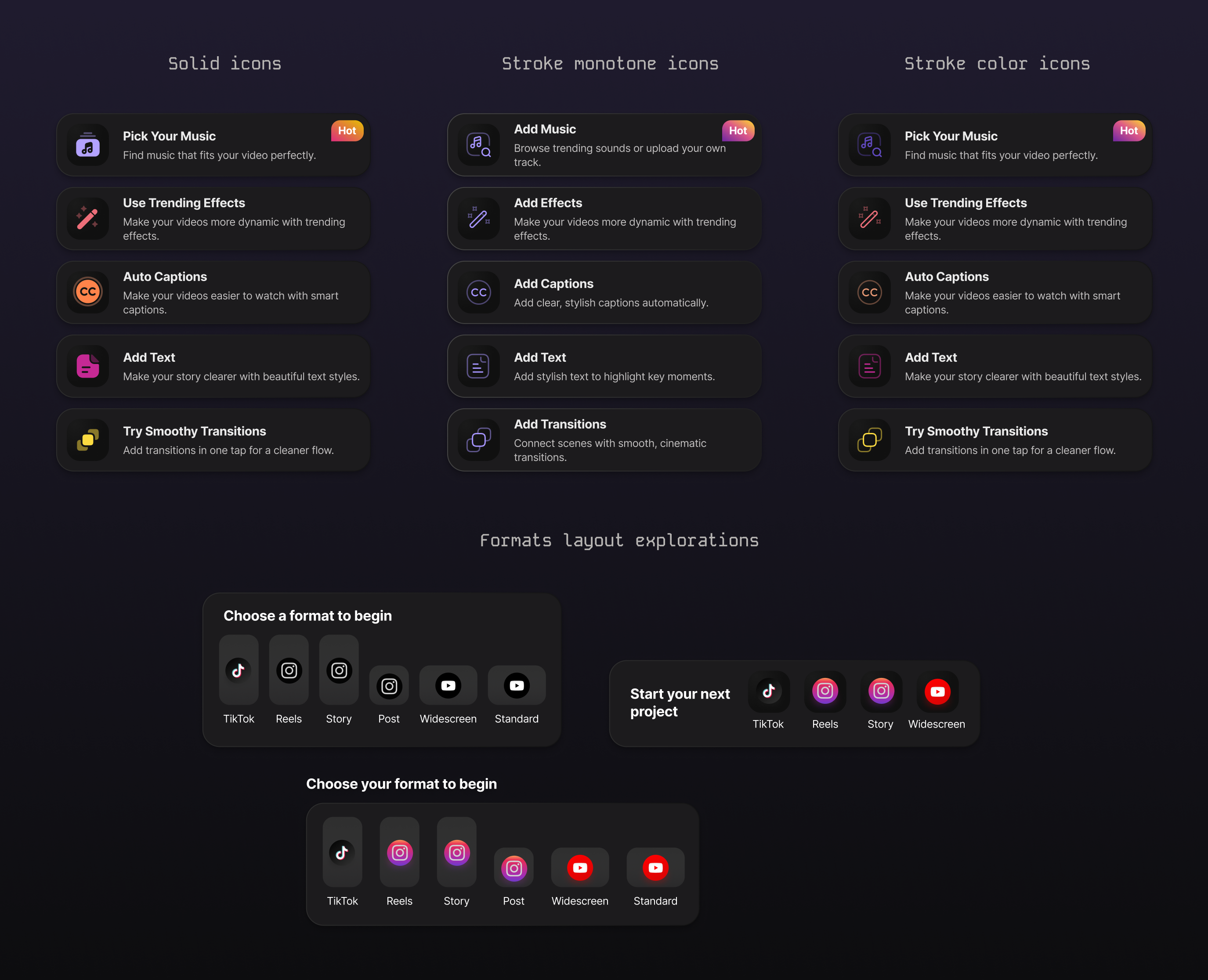 Redesigned home screen component explorations