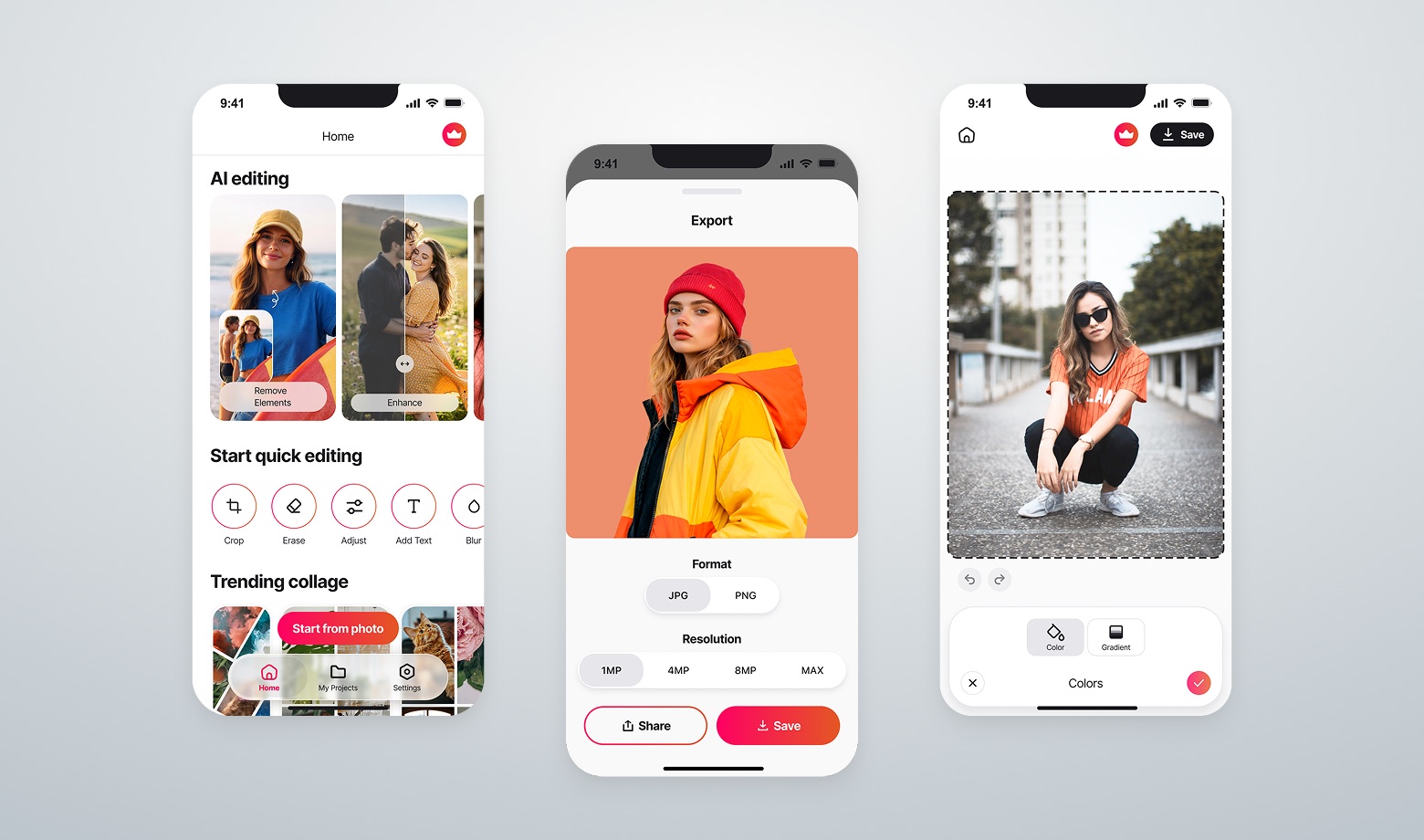 AI photo editing app screens